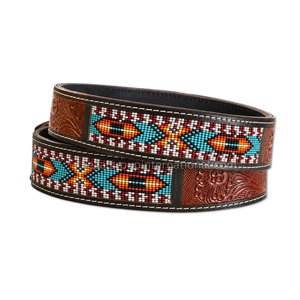 Wholesale Custom Hand Tooled Brown Leather <b>Belt</b> for Men & Women Multicolor Geometric Beadwork Western <b>Cowboy</b> Style Alloy Buckle - Product Image 2