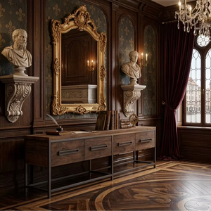 Mesa Auxiliar Larga Aserbo, Estilo Contemporáneo, Madera Reciclada, Marco de Metal, Consola de Lujo, Ecológica, Duradera, Gran Capacidad de Almacenamiento, para Villa - Product Image 1