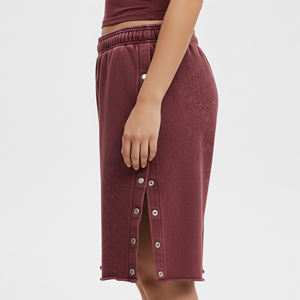 Pantalones Cortos de Verano para Mujer, Estilo Holgado, Lavado Ácido, con Paneles Laterales con Botones, Sin Cordón, Ligeros - Product Image 2