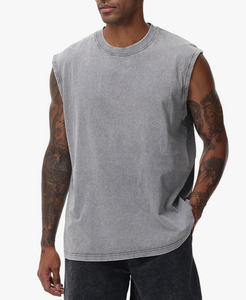 เสื้อกล้ามออกกำลังกายผู้ชาย เสื้อยืดแขนกุด เสื้อยืดฟิตเนสลายวอช เสื้อยืดวิ่งชายหาดทรงหลวม ขายตรงจากโรงงาน รับผลิตแบบ OEM - Product Image 1