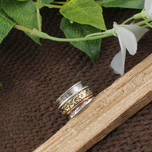 Wholesale 925 Sterling Silver Amethyst Bezel Setting Classic Floral <b>Spinner</b> <b>Ring</b> Embossed Flower Band Multi Tone Anxiety Fidget - Product Image 6