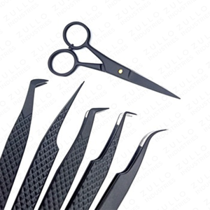 Matte Black Volume Eyelash Extension Tweezers Set Boot Tip with Scissors Cloud Mirror Handle Professional Lash <b>Tool</b> Kit - Product Image 5
