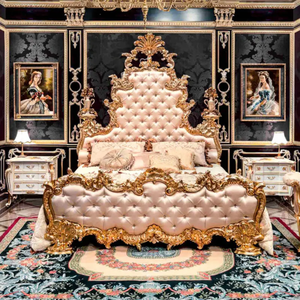 Juego de Dormitorio de Lujo Europeo en Madera de Caoba Maciza Dorada, Tamaño King, con Mesitas de Noche y Tocador, para Uso en Villas y Hoteles, Personalizable - Product Image 2