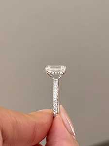 2 CT <b>Emerald</b> Cut Diamond Pave <b>Band</b> Engagement <b>Ring</b>, E-VVS1 IGI Certified <b>Emerald</b> Lab Grown Diamond Hidden Halo <b>Ring</b> - Product Image 3