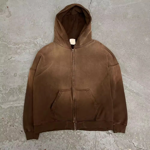 กางเกงขาสั้นผ้าฝ้ายซิปแบบ OEM ODM ลายซันเฟด และชุดเซ็ตเสื้อฮู้ดดี้โอเวอร์ไซส์วินเทจสโตนวอชพร้อมกางเกงขายาว  รับทำโลโก้ตามสั่ง - Product Image 2