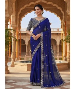 Sari Tradicional Indio de Seda Fendy con Bordados y Lentejuelas, Colección de Saris para Bodas y Festivales - Product Image 1