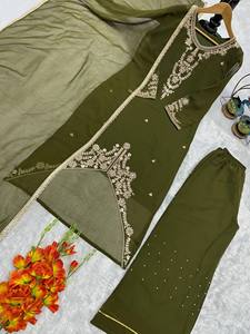 Salwar Kameez Negro Bordado con Trabajo de Espejos, Largo hasta el Suelo, Traje Tradicional Indio Pakistaní para Bodas, Poliéster - Product Image 6