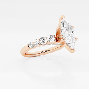 IGI/ Lab Grown Trendy 14K oro amarillo boda/anillo de compromiso Marquesa corte diamante punta ajuste mujer perfecto aniversario - Product Image 5