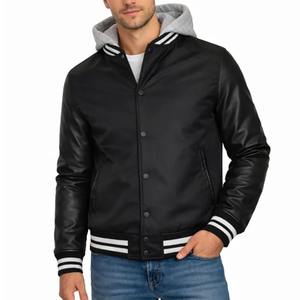 Veste varsity à capuche pour homme, streetwear d'hiver, coupe-vent, épaisse, couleur unie, fermeture à boutons recouverts, capuche amovible, 100% polyester - Product Image 6