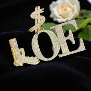 Pendentif personnalisé en or blanc 14 carats plaqué or avec lettre, serti d'un moissanite véritable rond de 2,50 carats, cadeau hip-hop pour femme - Product Image 1