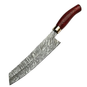 Couteau de chef en acier damas forgé à la main, personnalisé, avec manche en bois, design ambidextre, étui en cuir - Product Image 1
