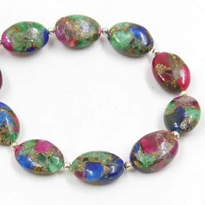 Perles de turquoise cuivre Mojave, 10 pièces, forme ovale lisse, brin de 14x10 mm environ, pour la fabrication de bijoux, PME GemsBeads CY3 0,35 mm - Product Image 1