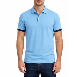 Polo classique noir pour homme, manches courtes, coupe ajustée, avec revers contrastants blancs, style décontracté et sportif - Product Image 1