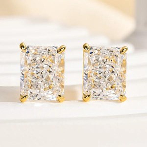 Dainty Radiant Cut Stud Promise <b>Earrings</b> 2CT Each Moissanite For Unisex 925 Silver for Women Wedding Party Gift For Partner - Product Image 4