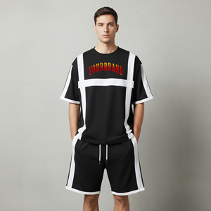 Custom Made 100% cotton heavyweight <b>2</b> Color Windbreaker men's <b>2</b> <b>piece</b> <b>set</b> High Quality <b>2</b> tone Plus Size Stylish man short <b>set</b> - Product Image 1