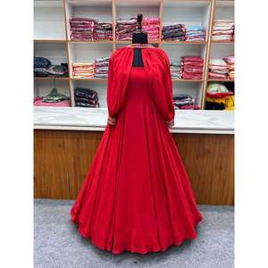 VESTIDO FIESTA GEORGETTE BORDADO TRABAJO ROJO - Product Image 1