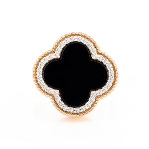 14K Gold Plated Black Onyx Zircon Clover Statement Ring-Gift - Product Image 2