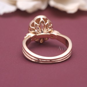 Oval Cut Champagne Diamond <b>Ring</b> 18K Rose / Yellow & White Gold Vintage Halo Diamond <b>Ring</b> Women Engagement Fine Jewelry - Product Image 3