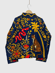 Hand Embroidered Safari Jacket Animal Pattern Full Sleeve Stand Collar Women'<b>s</b> Plus Size Spring Style - Product Image 2