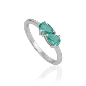 New Arrivals 925 Sterling <b>Silver</b> Two Stone Genuine Pear Cut <b>Emerald</b> Gemstone <b>Ring</b> May Birthstone <b>Ring</b> Daily Wear - Product Image 1