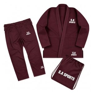 Traje de Artes Marciales Tradicional Color Granate Oscuro, Tejido Simple, Alta Elasticidad, Resistente a Desgarros, Ropa de Gimnasio, BJJ Gis - Product Image 1