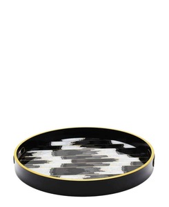 Plateau décoratif à motif abstrait rond avec bordure dorée, design moderne, finition métallique, poignée pour la décoration de la maison - Product Image 6