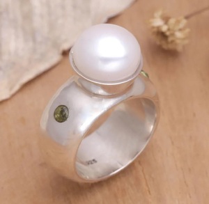 Bague en perle naturelle, argent sterling 925, bijoux minimalistes faits à la main, cadeau d'anniversaire pour elle - Product Image 3