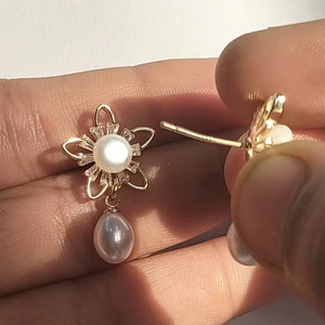 Boucles d'oreilles pendantes en perles d'eau douce, motif floral, plaquées or, en laiton anti-ternissement, pour femmes - Product Image 2