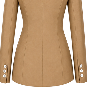 Blazer Personalizado Color Camel para Mujer, Corte Entallado, Doble Botonadura, Manga Larga, Formal, para Oficina, con Logotipo en el Pecho - Product Image 6