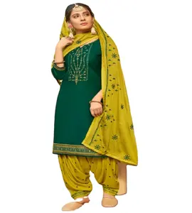 Punjabi salwar를 가진 자수 일 바닥 patiala를 가진 독점적인 디자이너 전통적인 보는 잼 실크 한 벌 기능적인 착용