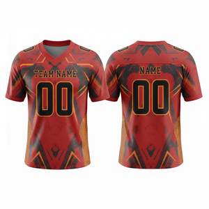 Maillot de football américain unisexe personnalisé, col en V, sublimé, 100% polyester, maille respirante, évacuation de l'humidité, impression du nom et du numéro de l'équipe - Product Image 2