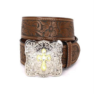 Western <b>Leather</b> <b>Belt</b> Hand Tooled Floral Carving Cowboy <b>Belt</b> with Designer Chrome Buckle Set Available in All Custom Sizes - Product Image 4