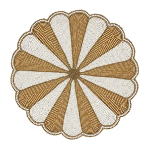 Juego de Manteles Individuales con Cuentas en Forma de Mango, Color Amarillo con Diseño de Hoja Verde, Manteles Individuales con Cuentas, Más Vendidos - Product Image 4