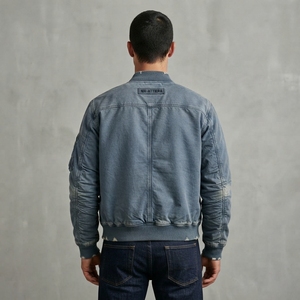 Mens <b>Vintage</b> Blue <b>Bomber</b> <b>Jacket</b> Streetwear Mens Winter <b>Jackets</b> Wholesale <b>Jacket</b> For Men Casual Fashion Zip Up Outerwear - Product Image 2