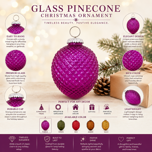 Ornement de Noël en verre rose Vinita Impex VI-70 |   Décoration Murale Faite à la Main Moderne Texturée en Forme de Pomme de Pin Colorée et Gaufrée pour la Maison - Product Image 5