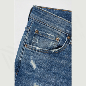 Jean en denim déchiré coupe droite pour homme, coupe slim, taille mi-haute, en coton, style décontracté automne - Product Image 6