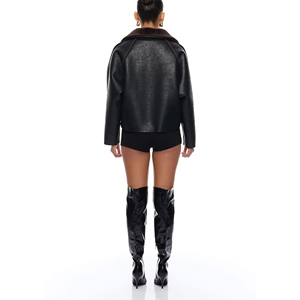 Abrigo de Cuero Genuino para Mujer, Estilo Clásico, Reversible, Estilo Motero, Color Negro, Logotipo Personalizado, Precio de Fábrica, Venta al Por Mayor - Product Image 3