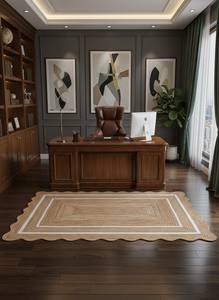 พรมปูพื้นทรงสี่เหลี่ยมขอบหยัก ทำจากปอกระเจาธรรมชาติ ทอมือ เป็นมิตรกับสิ่งแวดล้อม ซักได้ ทันสมัย รุ่น Aera ขอบสีขาว ปรับขนาดได้ พรมถัก - Product Image 3