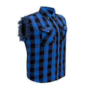 Chemise sans manches en flanelle et coton noire et bleue de qualité supérieure pour hommes, style unique et qualité optimale, idéale pour les motards en été. - Product Image 1