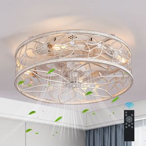 18-Inch Vintage White LED <b>Ceiling</b> Fan <b>Light</b> Quiet Operation with <b>Remote</b> <b>Control</b> Industrial Style for Living Room & Bedroom - Product Image 2