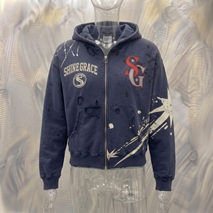 Sweat-shirt à capuche zippé pour homme Snowgrace, style streetwear oversize, imprimé, vêtements d'hiver, coupe classique, coton tricoté - Product Image 3