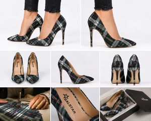 Zapatos de Tacón Alto Stiletto con Diseño Tartán para Mujer, Zapatos de Vestir con Punta en Pico para Bodas, Fábrica OEM ODM, Marca Salstar - Product Image 3