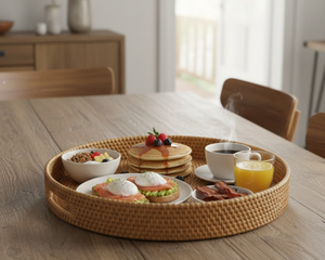 Bandeja Redonda de Ratán Natural Hecha a Mano al por Mayor con Asas Laterales, Bandeja Decorativa y para Servir de Mimbre Ecológico de Vietnam - Product Image 5