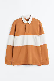 Polo de rugby rétro surdimensionné pour homme |   Style streetwear à manches longues superposées |   Polo coupe ample bicolore orange et blanc - Product Image 2