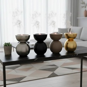 Elegante Juego de Quemadores de Incienso de Metal con Acabado Cepillado, Decoración de Mesa, Piezas Decorativas Modernas de Diseño Único para Decoración de Hogar de Lujo - Product Image 6