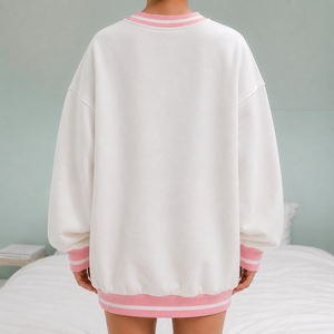 Sudadera de moda para mujer con apliques de guinga, tela a rayas de alto gramaje y jersey retro blanco, OEM ODM - Product Image 2