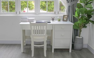 Modern <b>White</b> Wood <b>Computer</b> <b>Desk</b> with 3 Drawers Storage Cabinet Freestanding Office Furniture for Home Office Minimalist Design - Product Image 4
