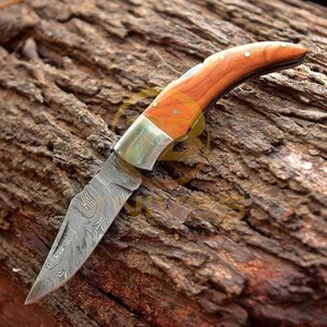 Couteau de poche pliant en acier Damas de qualité supérieure avec manche en bois naturel |   Couteau de chasse et de camping en plein air EDC en gros - Product Image 4