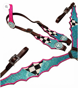 Ensemble de bridon et de peignoir en cuir orné de strass en cristal pour selle western, léger, saisonnier, pour l'équitation - Product Image 3