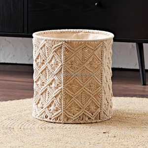 Panier de rangement rond en macramé | Boho Home Decor Panier en macramé pour la maison et l'hôtel Art bohème - Product Image 4